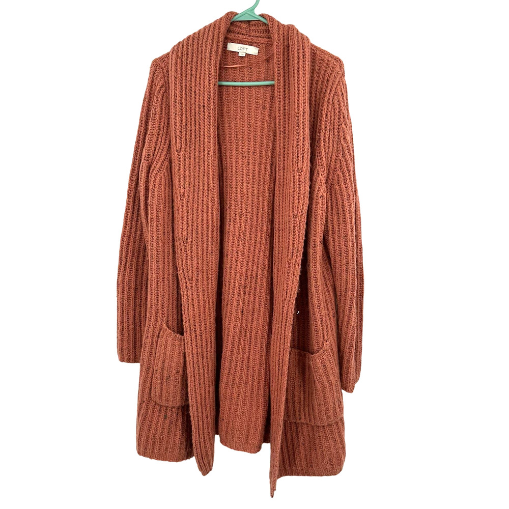 Loft size large orange open front‎ duster cardigan sweater
